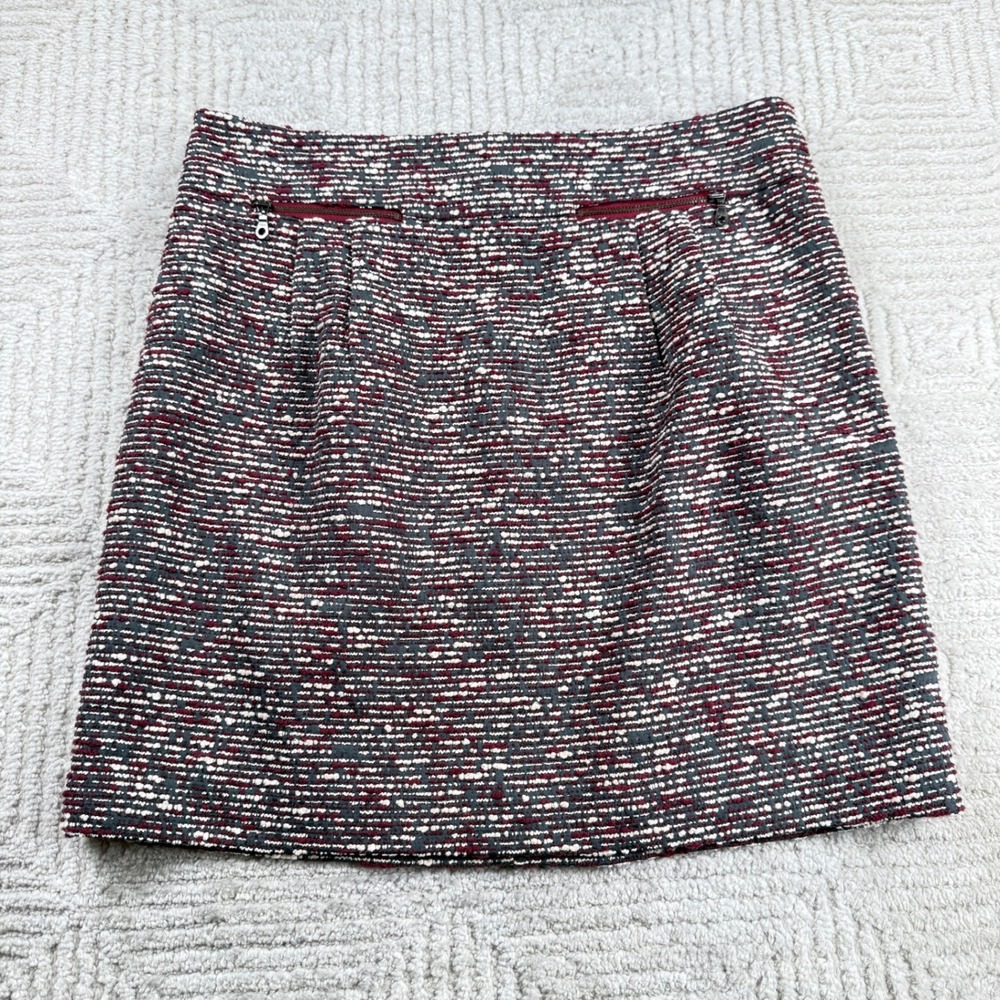 Ann Taylor Loft Tweed Mini Skirt Womens 8 Burgundy Academia Preppy Mod Retro